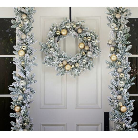 Pottery Barn Lit Ornament Frosted Pine Garland 10" silver Christmas Decoration